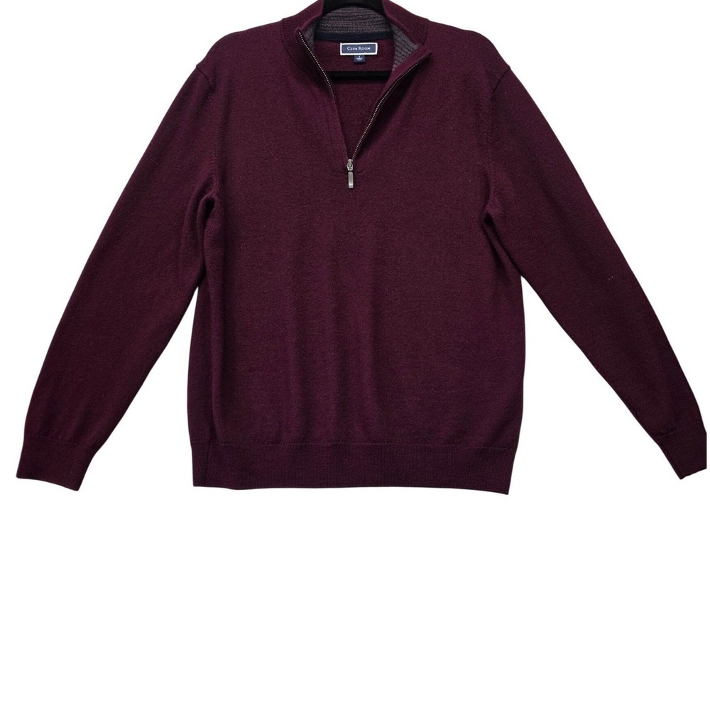 Club Room Mens Merino Wool Blend 1/4 Zip Sweater Burgundy Maroon Large WPL8046